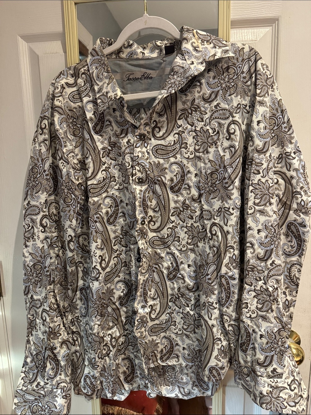 Tasso Elba White Paisley Lightweight Shirt Jacket with Brown Accents